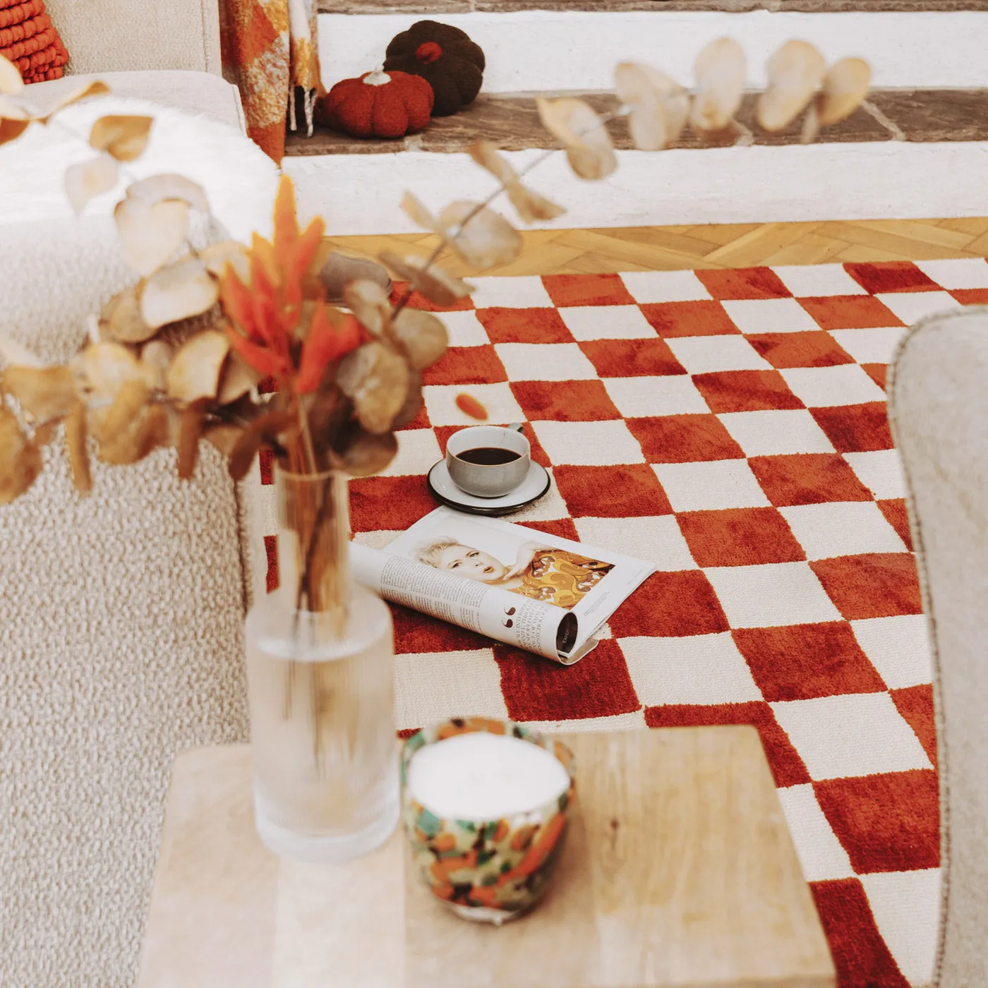 Burnt Orange Retro Rug - Maze Rust