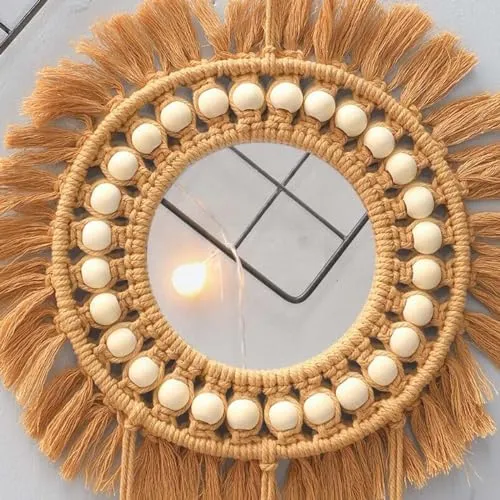 CALANDIS™ Hanging Wall Mirror Hand Woven Macrame Multifunctional for Festival Delicate Style C - Mirrors