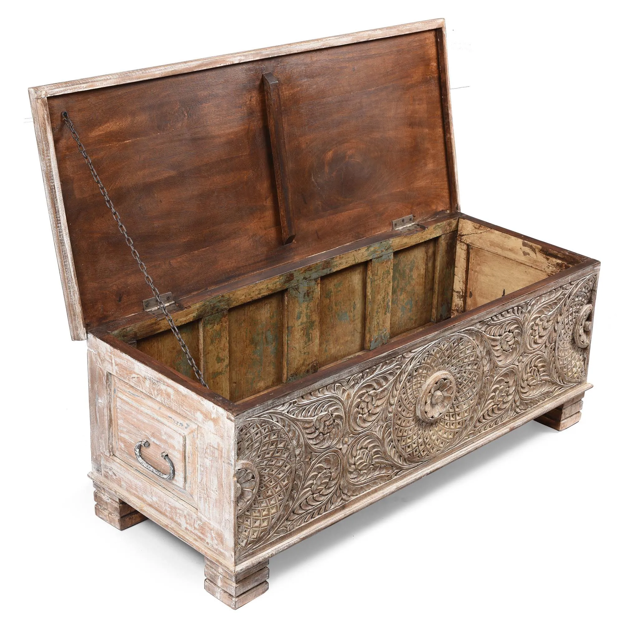 Carved Blanket Chest Made From Old Teak Wood
