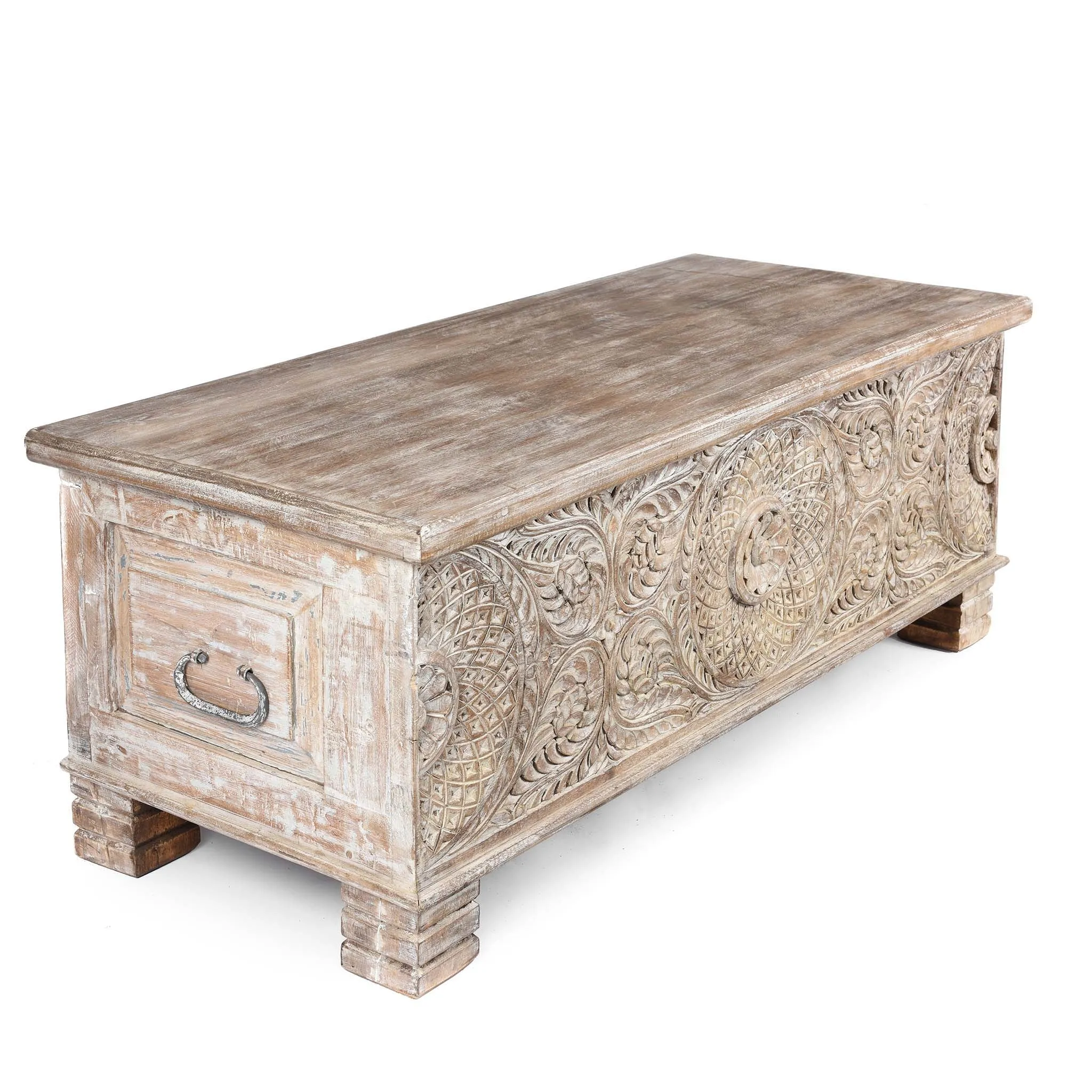 Carved Blanket Chest Made From Old Teak Wood
