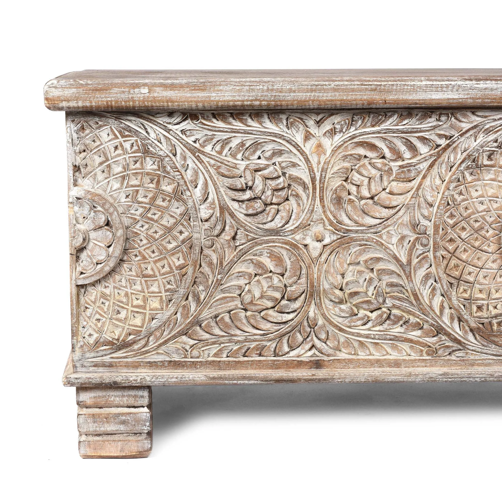 Carved Blanket Chest Made From Old Teak Wood