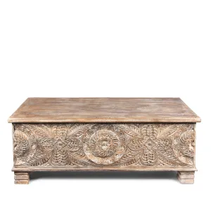 Carved Blanket Chest Made From Painted Teak & Mango Wood