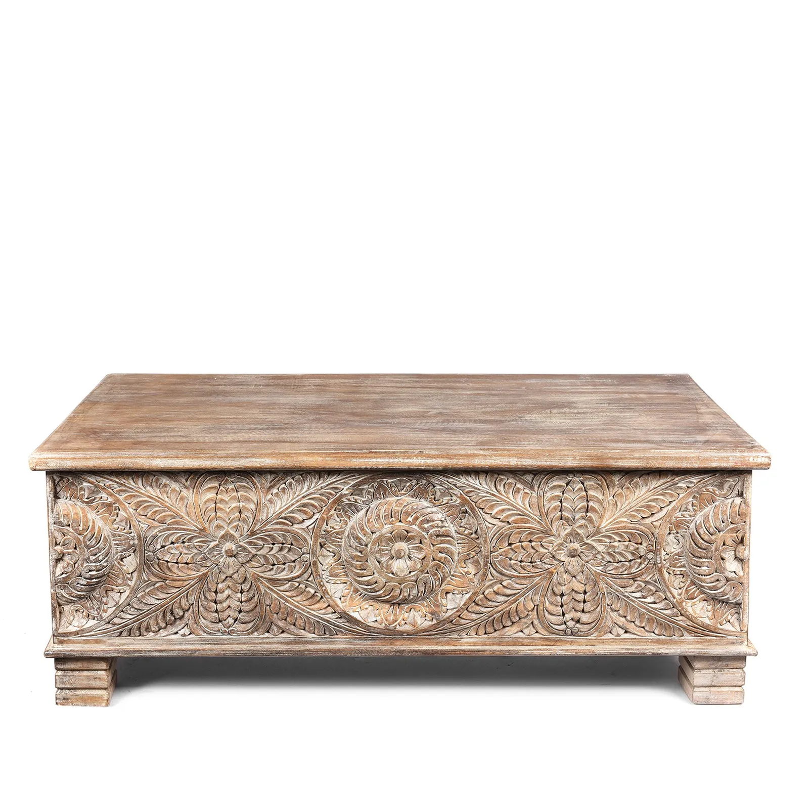 Carved Blanket Chest Made From Painted Teak & Mango Wood