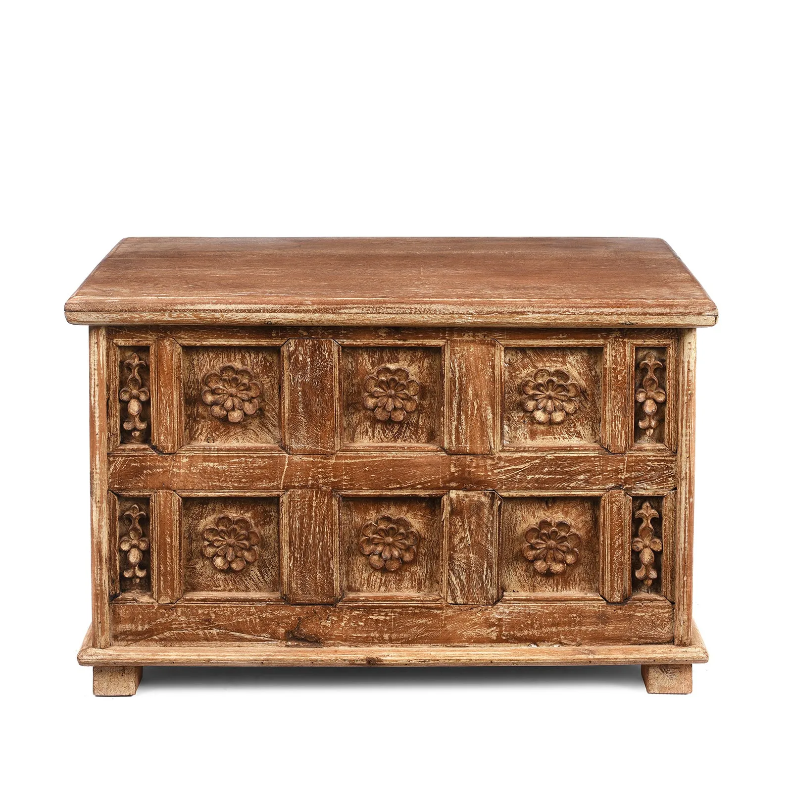 Carved Blanket Chest Made From Reclaimed Ceiling Panels