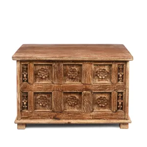 Carved Blanket Chest Made From Reclaimed Ceiling Panels