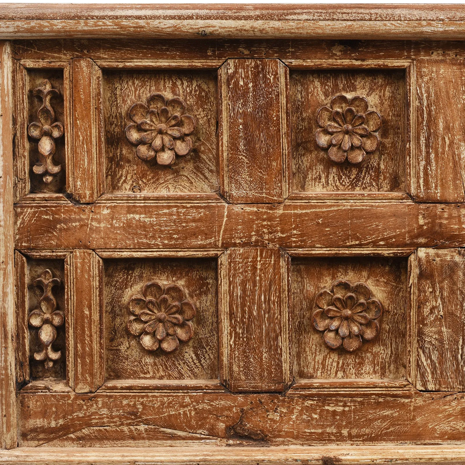 Carved Blanket Chest Made From Reclaimed Ceiling Panels