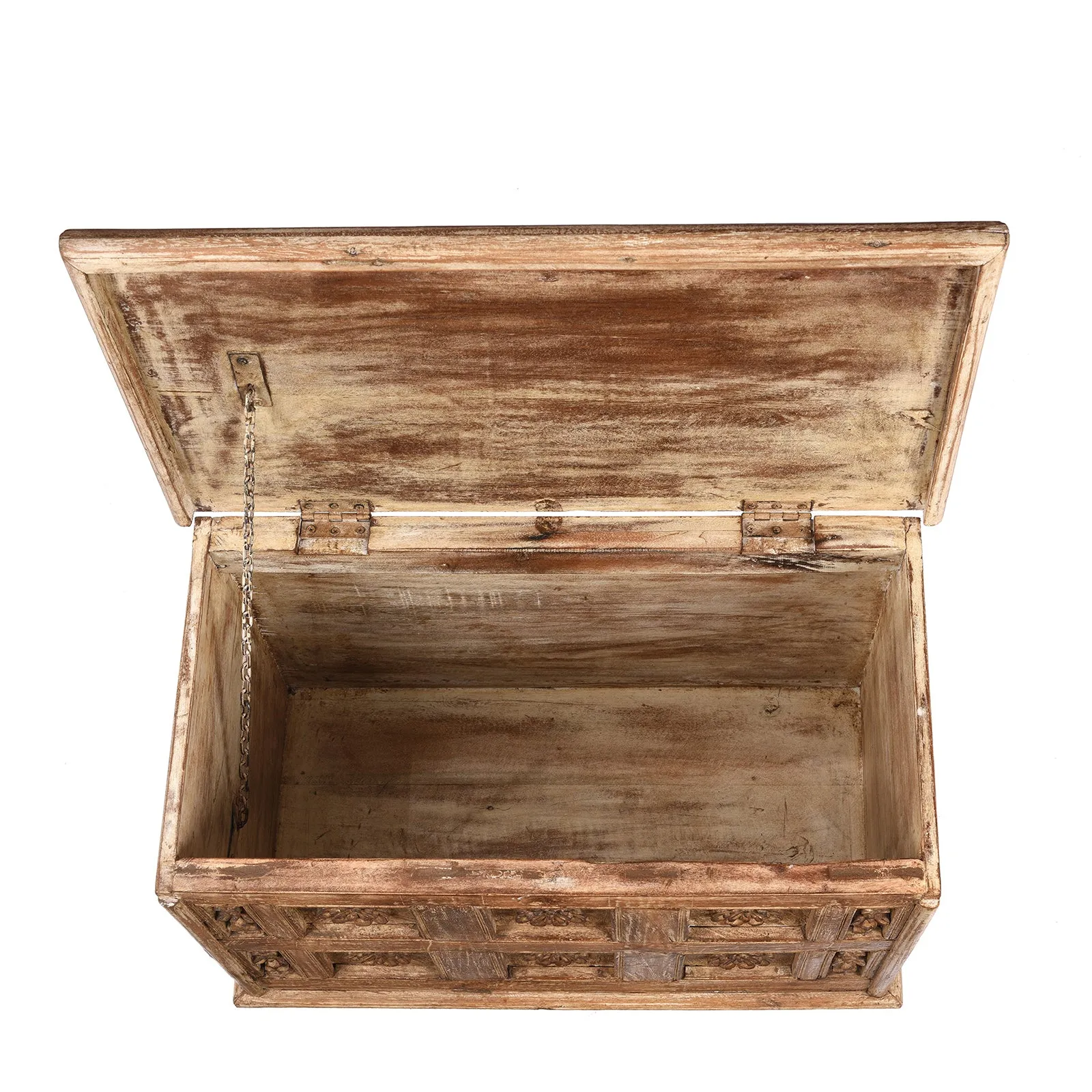 Carved Blanket Chest Made From Reclaimed Ceiling Panels