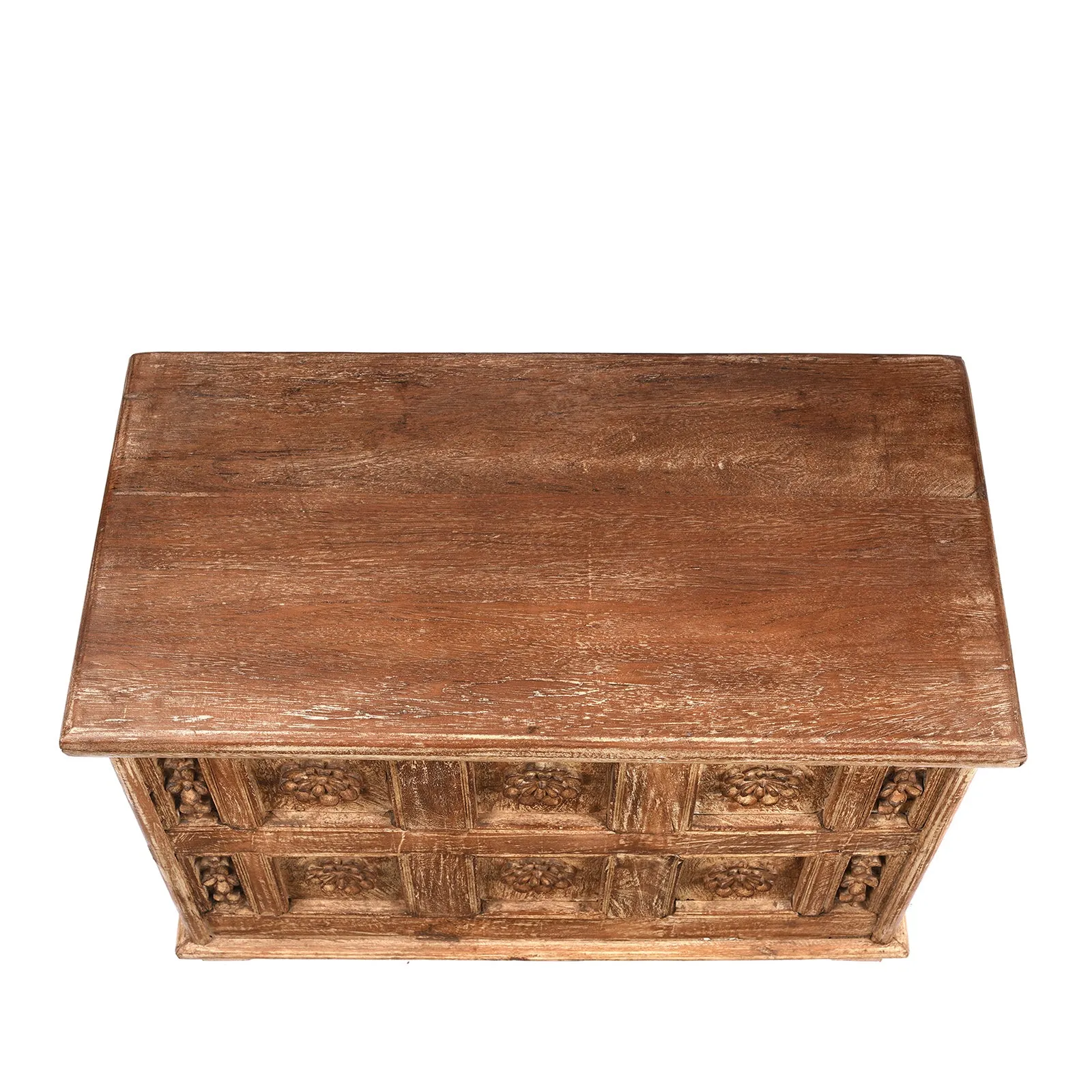 Carved Blanket Chest Made From Reclaimed Ceiling Panels