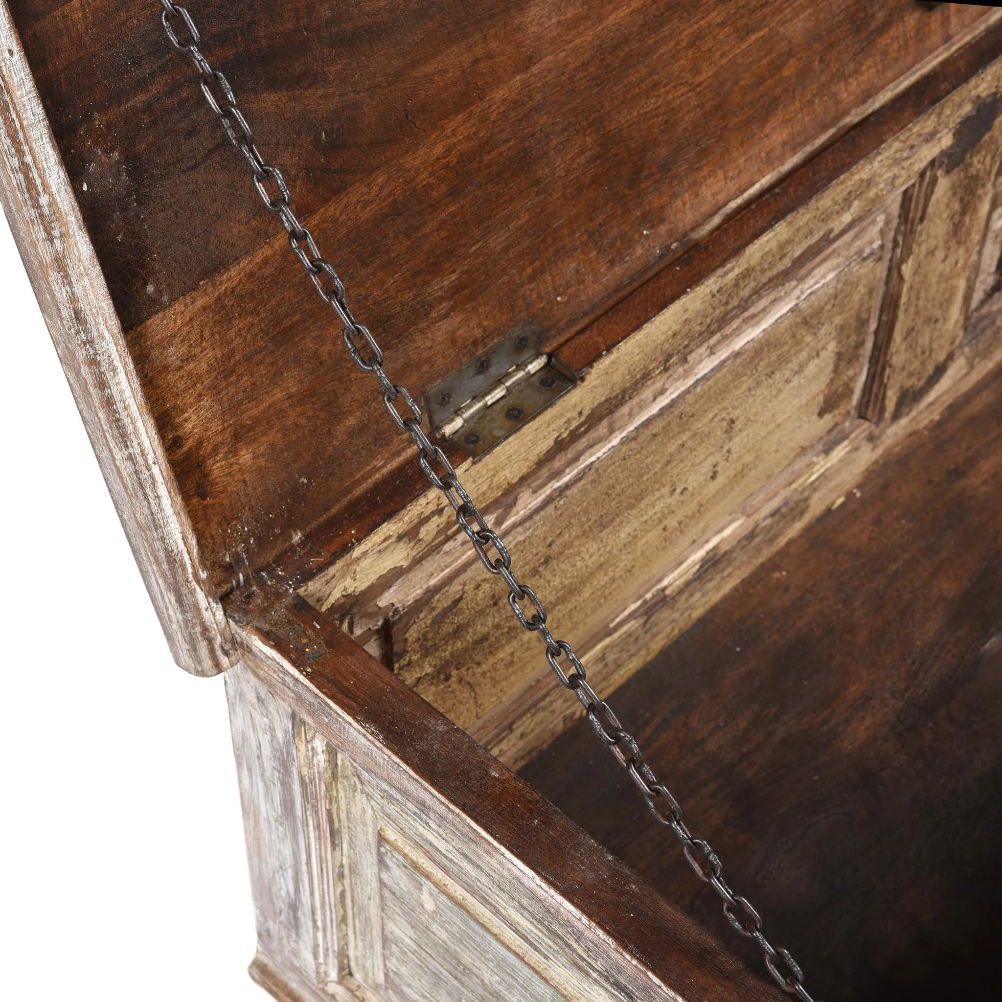 Carved Blanket Chest Made From Reclaimed Painted Teak