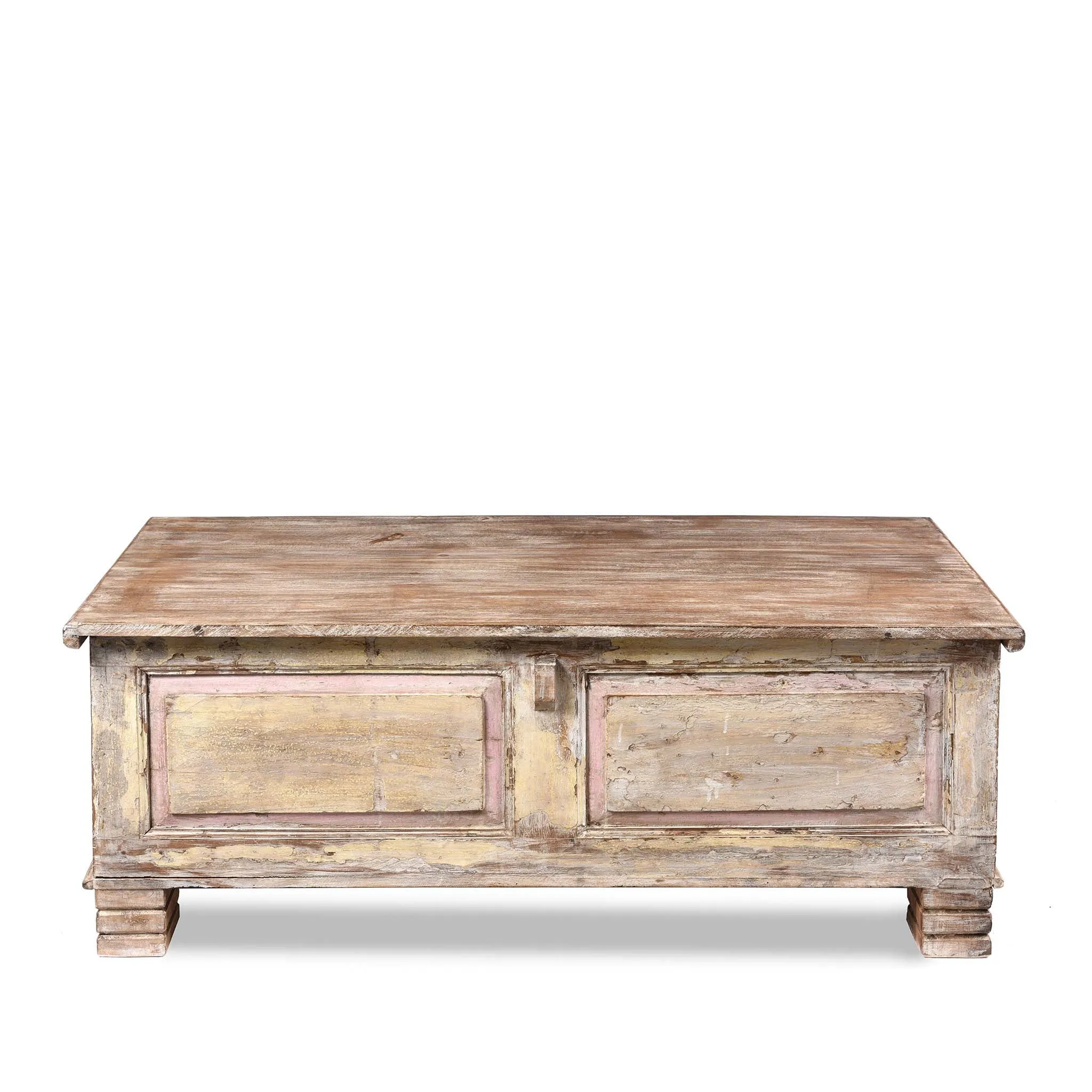 Carved Blanket Chest Made From Reclaimed Painted Teak