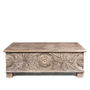 Carved Blanket Chest Made From Reclaimed Painted Teak