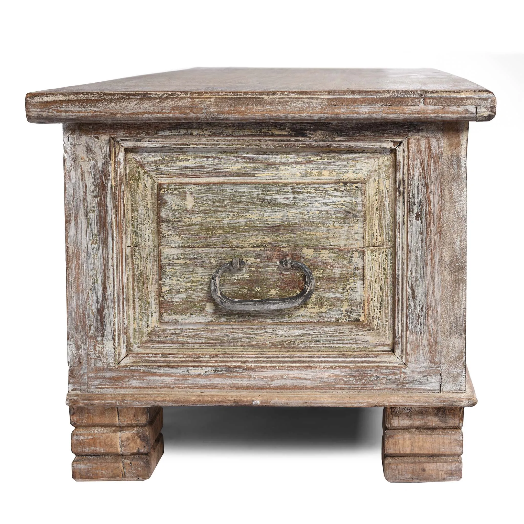 Carved Blanket Chest Made From Reclaimed Painted Teak
