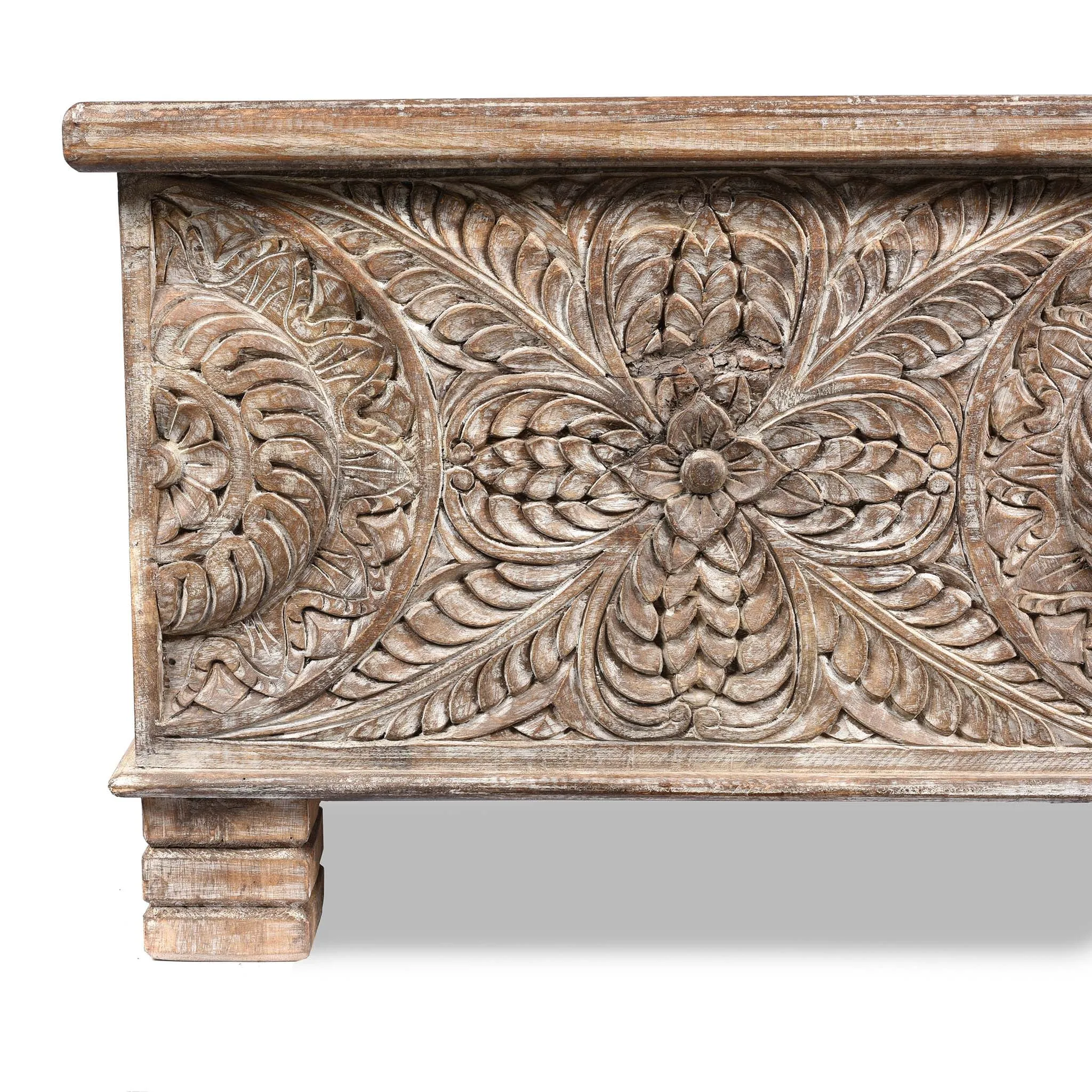 Carved Blanket Chest Made From Reclaimed Painted Teak