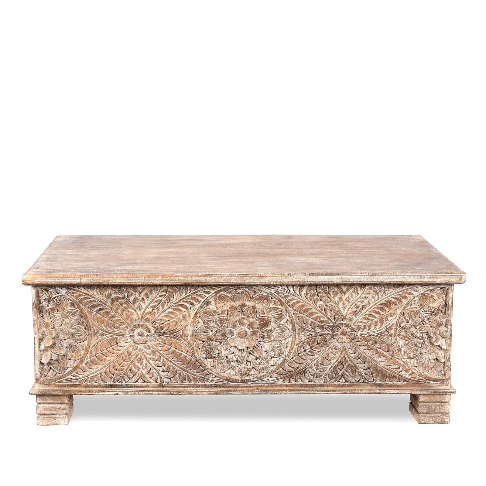 Carved Blanket Chest Made From Reclaimed Teak & Mango Wood