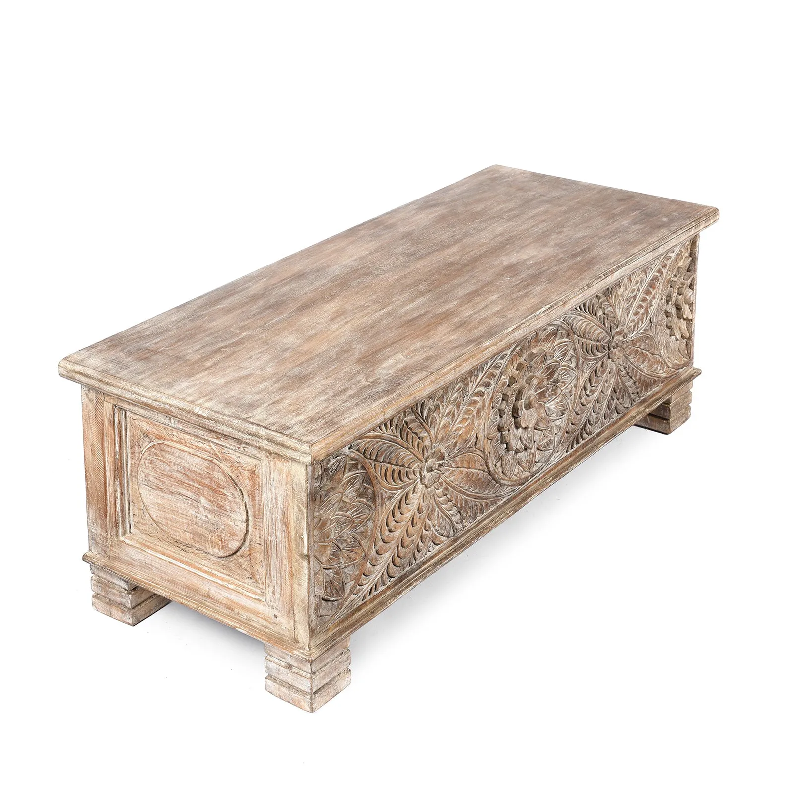 Carved Blanket Chest Made From Reclaimed Teak & Mango Wood