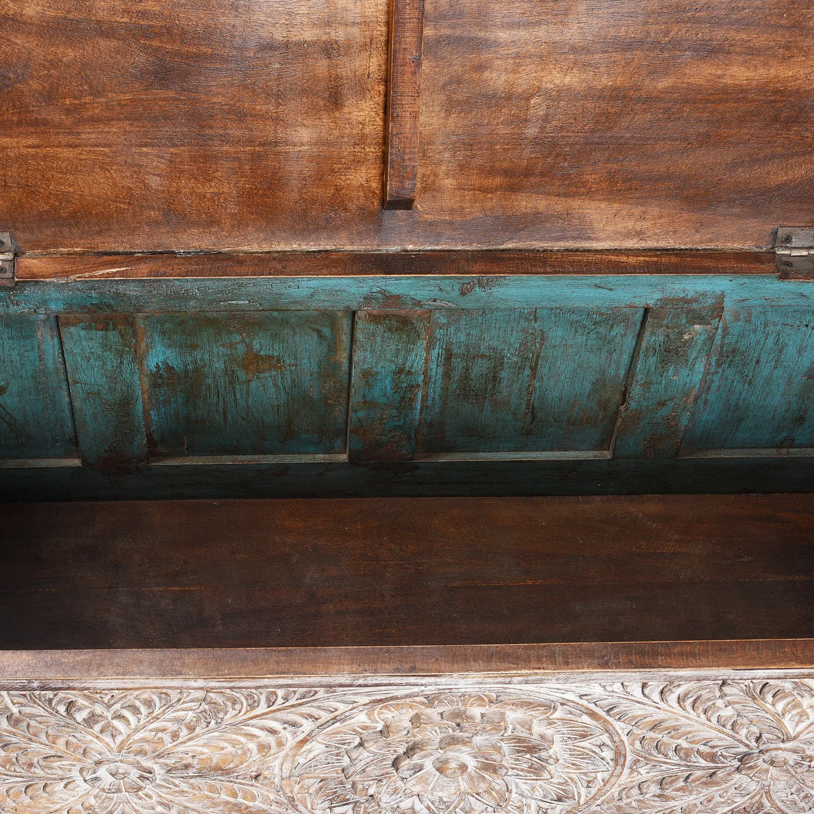 Carved Blanket Chest Made From Reclaimed Teak & Mango Wood