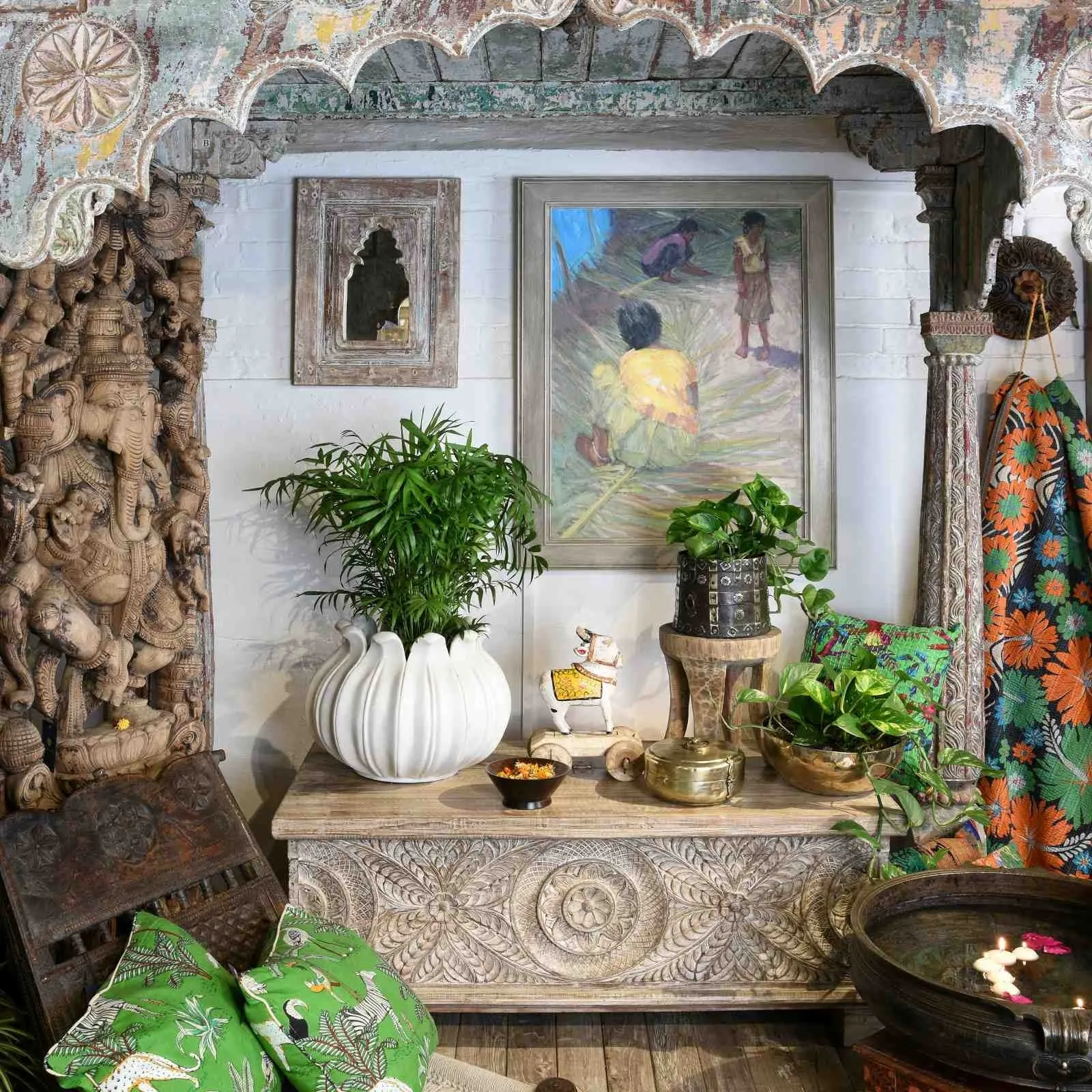 Carved Blanket Chest Made From Reclaimed Teak