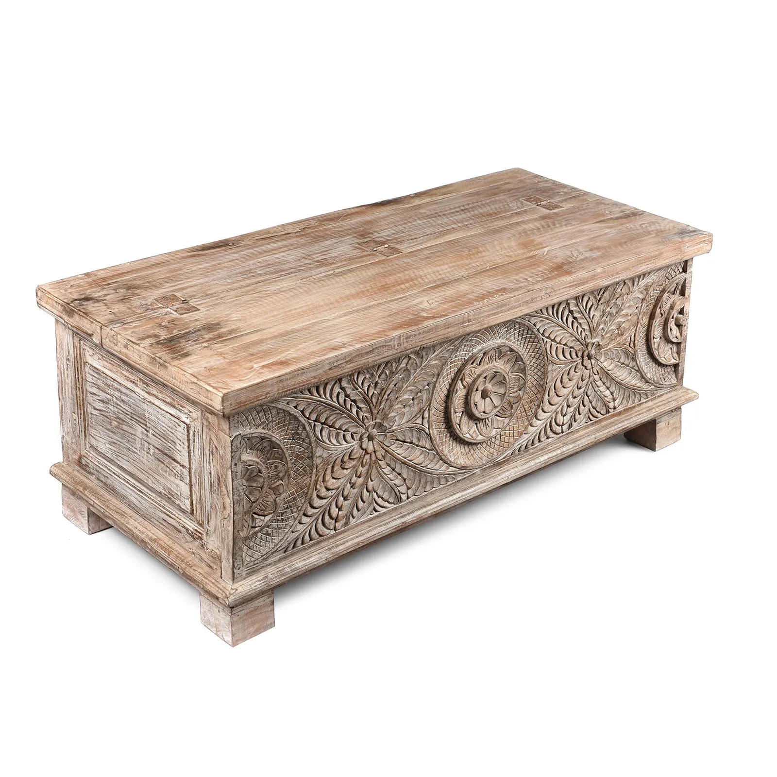 Carved Blanket Chest Made From Reclaimed Teak