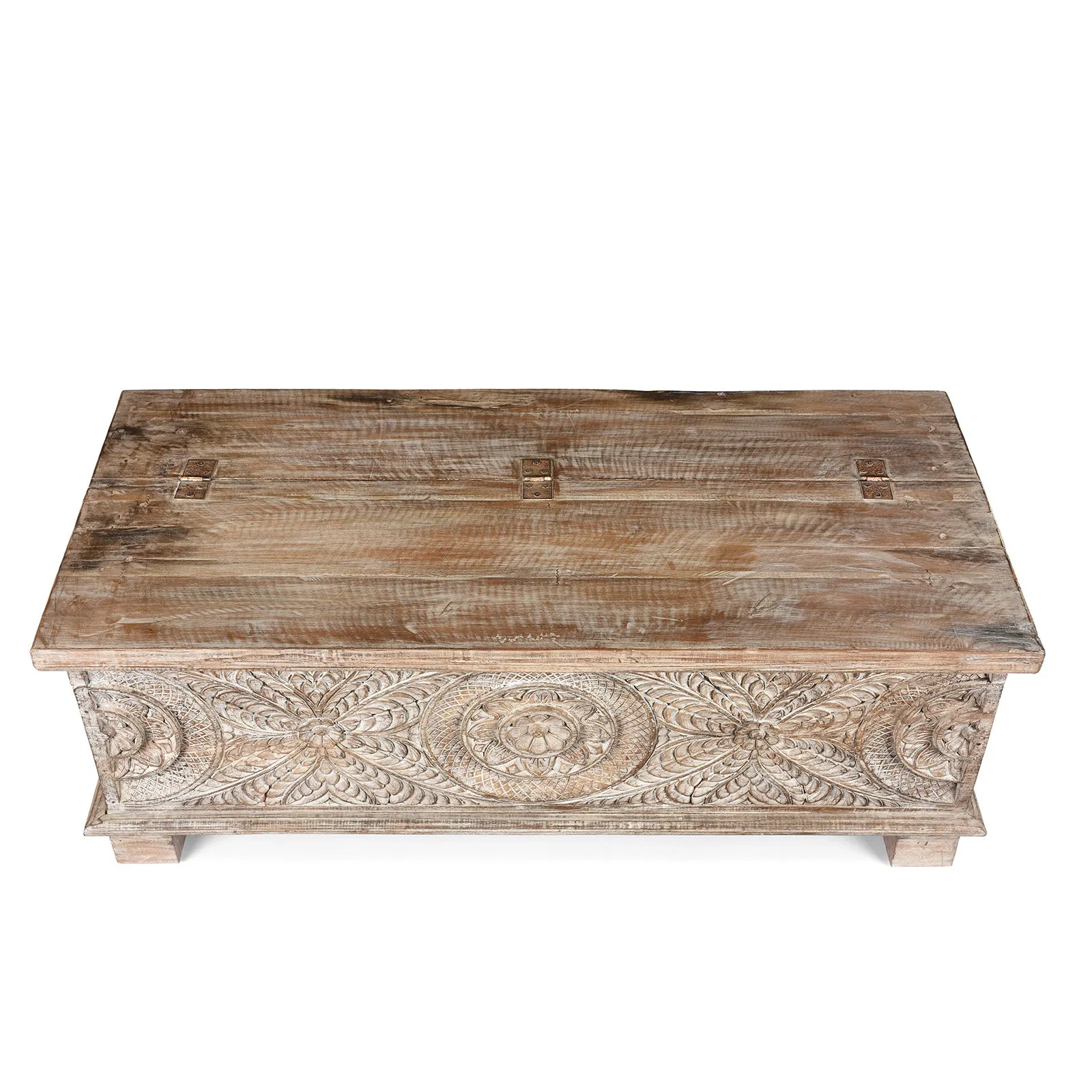 Carved Blanket Chest Made From Reclaimed Teak