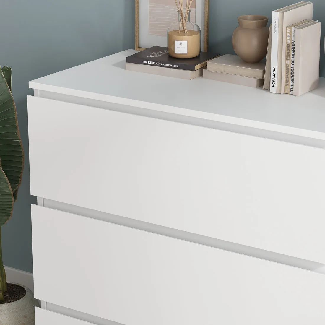 Chest of 3 Drawers Storage Dresser White Sideboard with 3 Drawers No-Handle Organizer