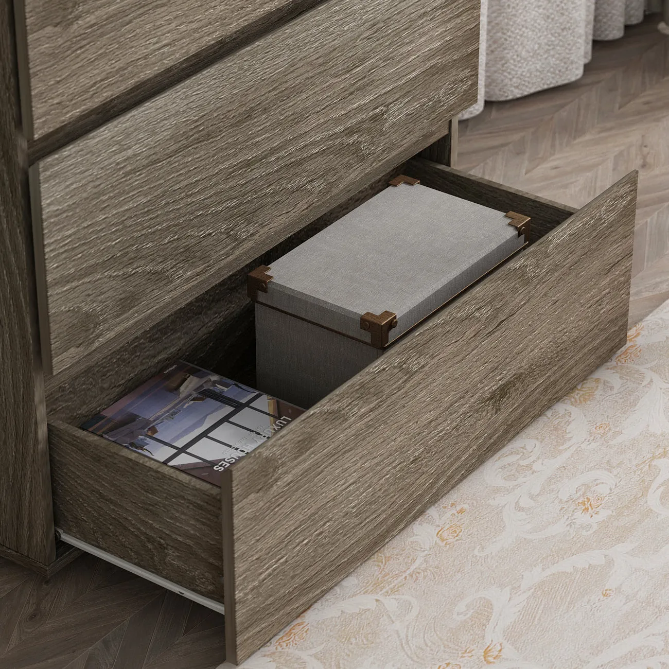 Chest of 3 Drawers Storage Dresser White Sideboard with 3 Drawers No-Handle Organizer