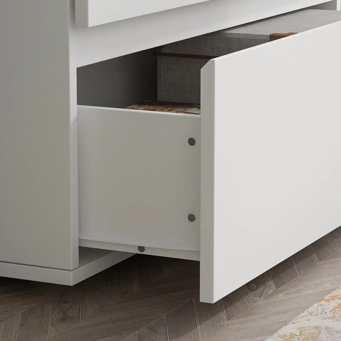 Chest of 3 Drawers Storage Dresser White Sideboard with 3 Drawers No-Handle Organizer