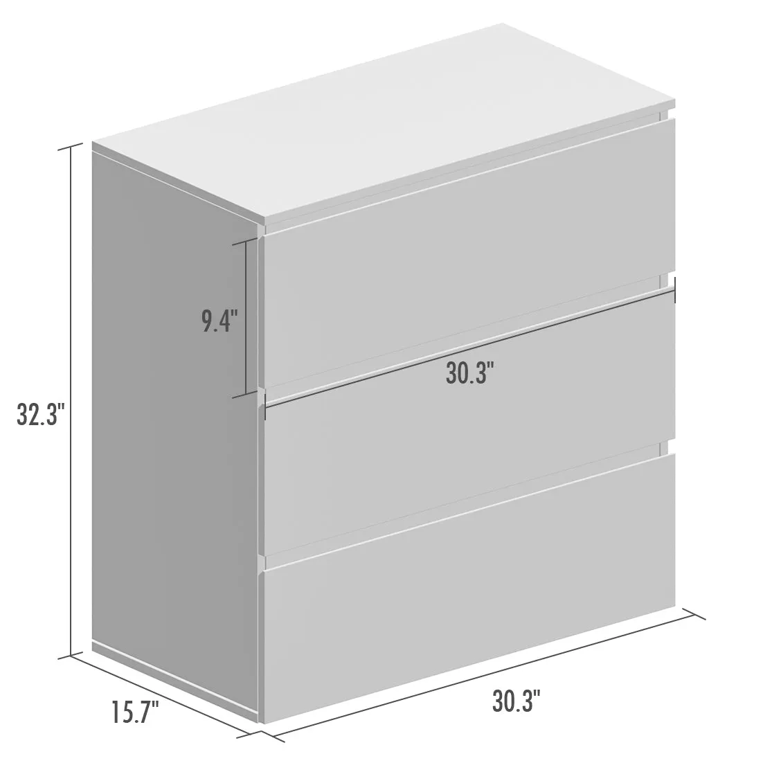 Chest of 3 Drawers Storage Dresser White Sideboard with 3 Drawers No-Handle Organizer