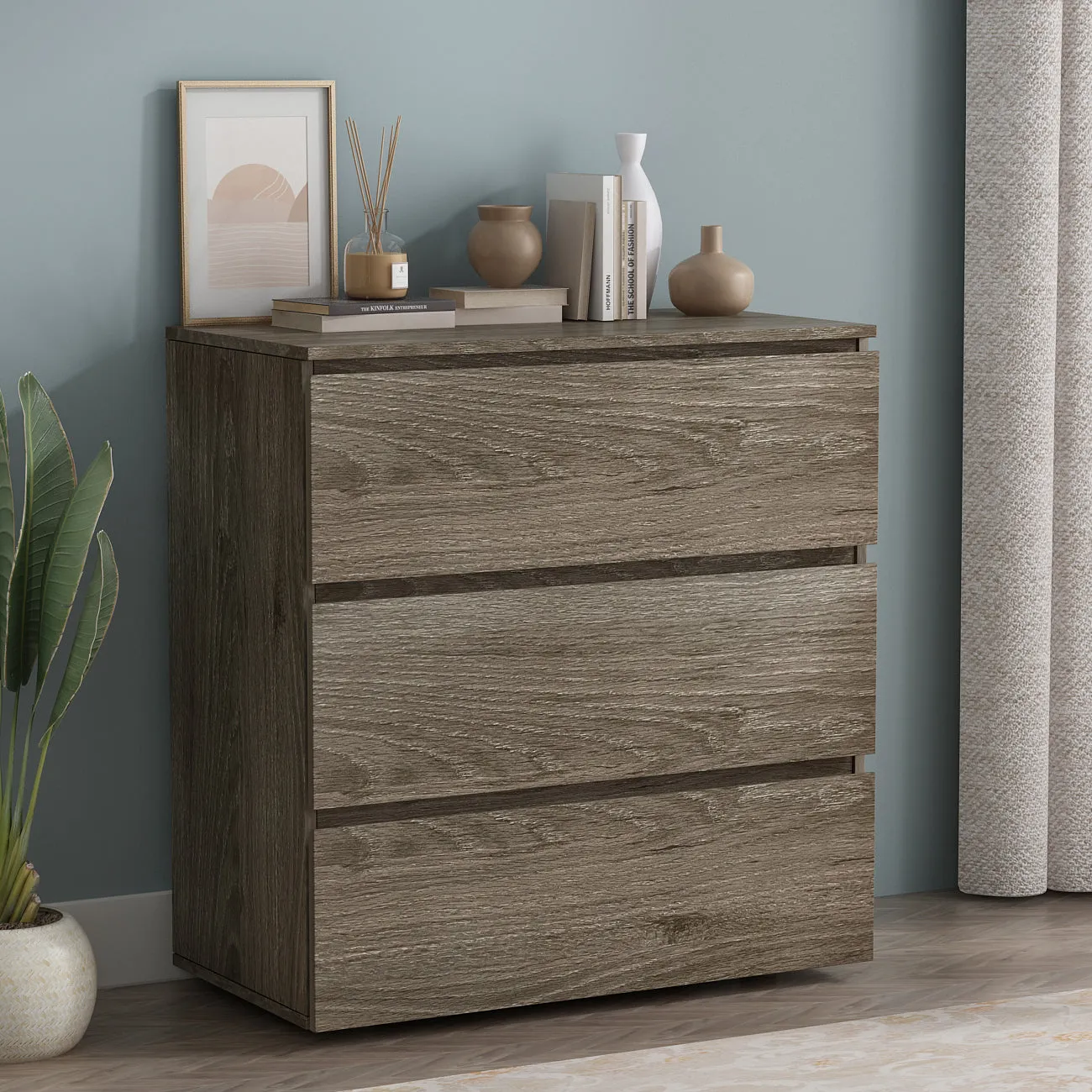 Chest of 3 Drawers Storage Dresser White Sideboard with 3 Drawers No-Handle Organizer