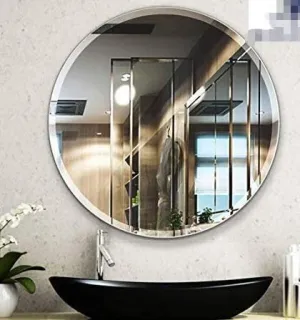 Cheval Glasses Round Shape Frameless Mirror for Bathroom Washbasin for Wall - 18 x 18 Inches.
