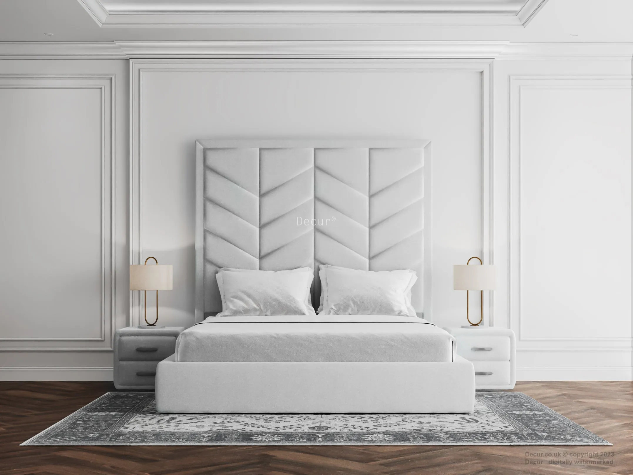 Chevron Feature Wall Headboard Bed