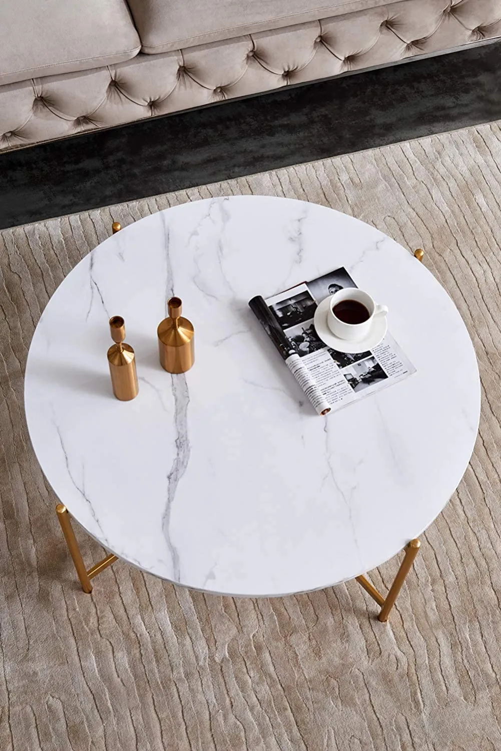 Chintamani Décor Handmade Coffee Table | Marble Top Coffee Table | Living Room Coffee Table | End Table for Bedroom | Coffee Table for Hall | Coffee Table Office - Gold ST-09
