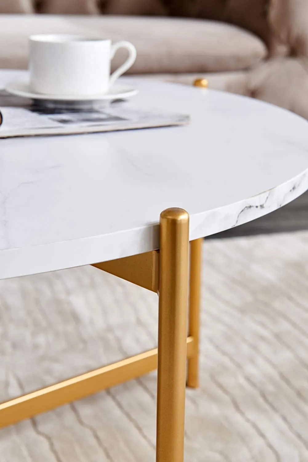 Chintamani Décor Handmade Coffee Table | Marble Top Coffee Table | Living Room Coffee Table | End Table for Bedroom | Coffee Table for Hall | Coffee Table Office - Gold ST-09