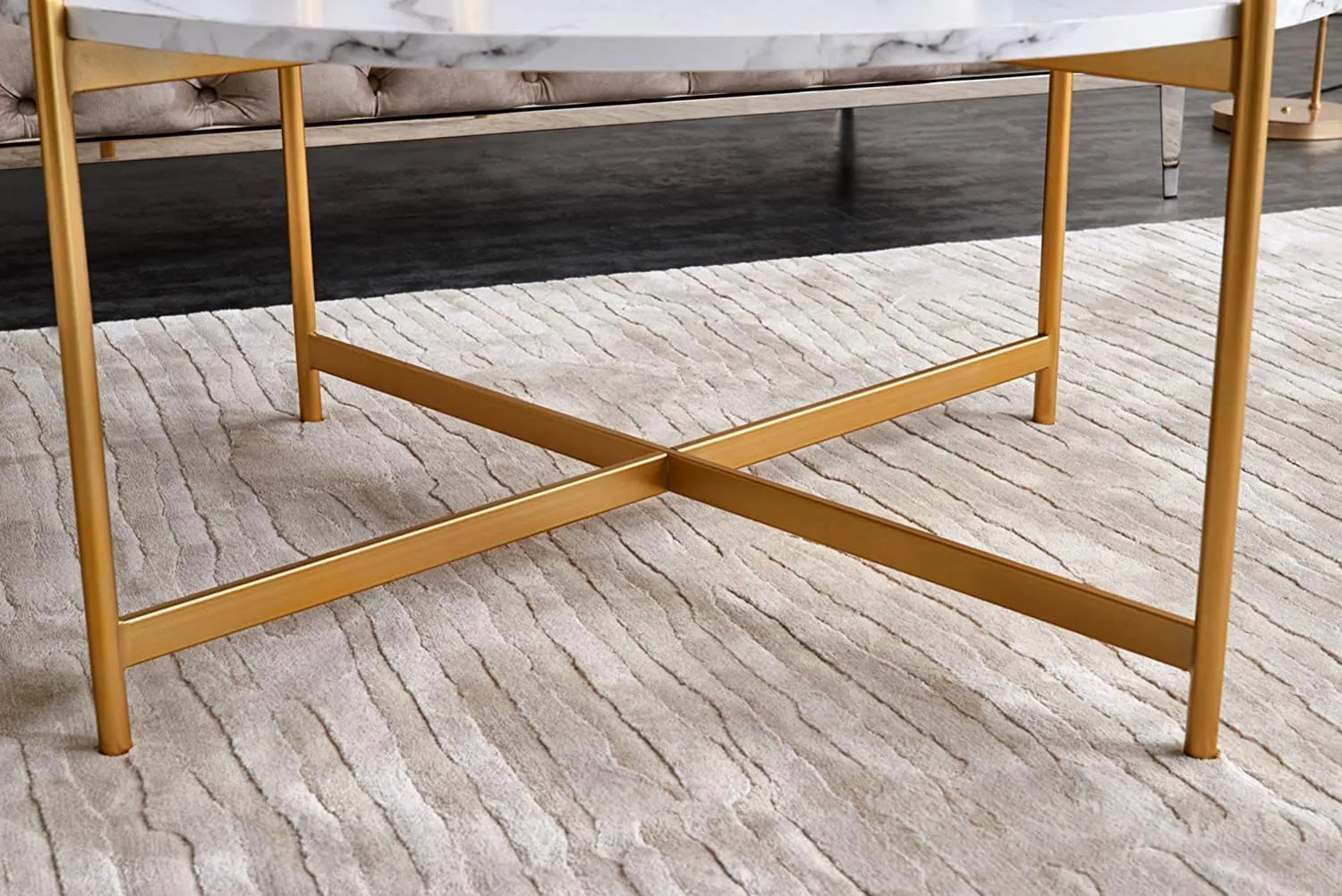 Chintamani Décor Handmade Coffee Table | Marble Top Coffee Table | Living Room Coffee Table | End Table for Bedroom | Coffee Table for Hall | Coffee Table Office - Gold ST-09