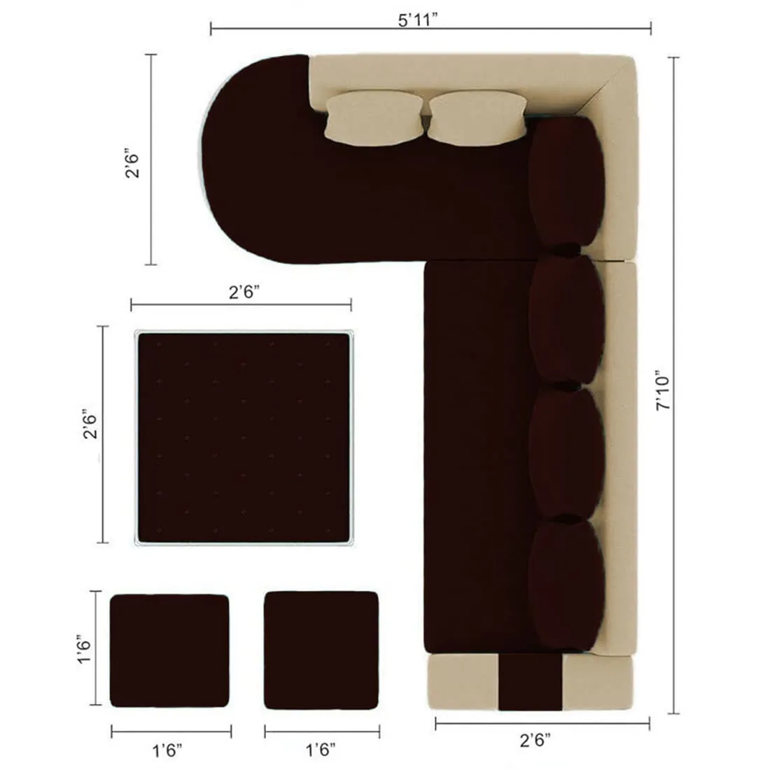 Christie L Shape  Sofa Set with Centre Table and 2 Puffy