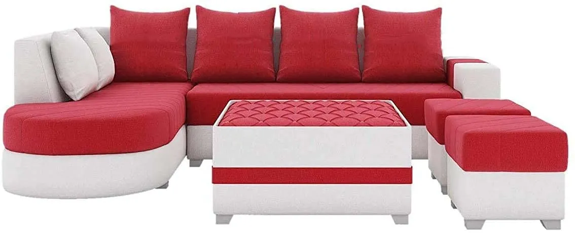 Christie L Shape  Sofa Set with Centre Table and 2 Puffy