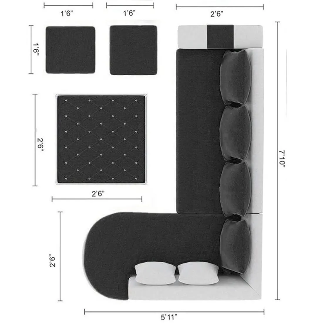 Christie L Shape  Sofa Set with Centre Table and 2 Puffy