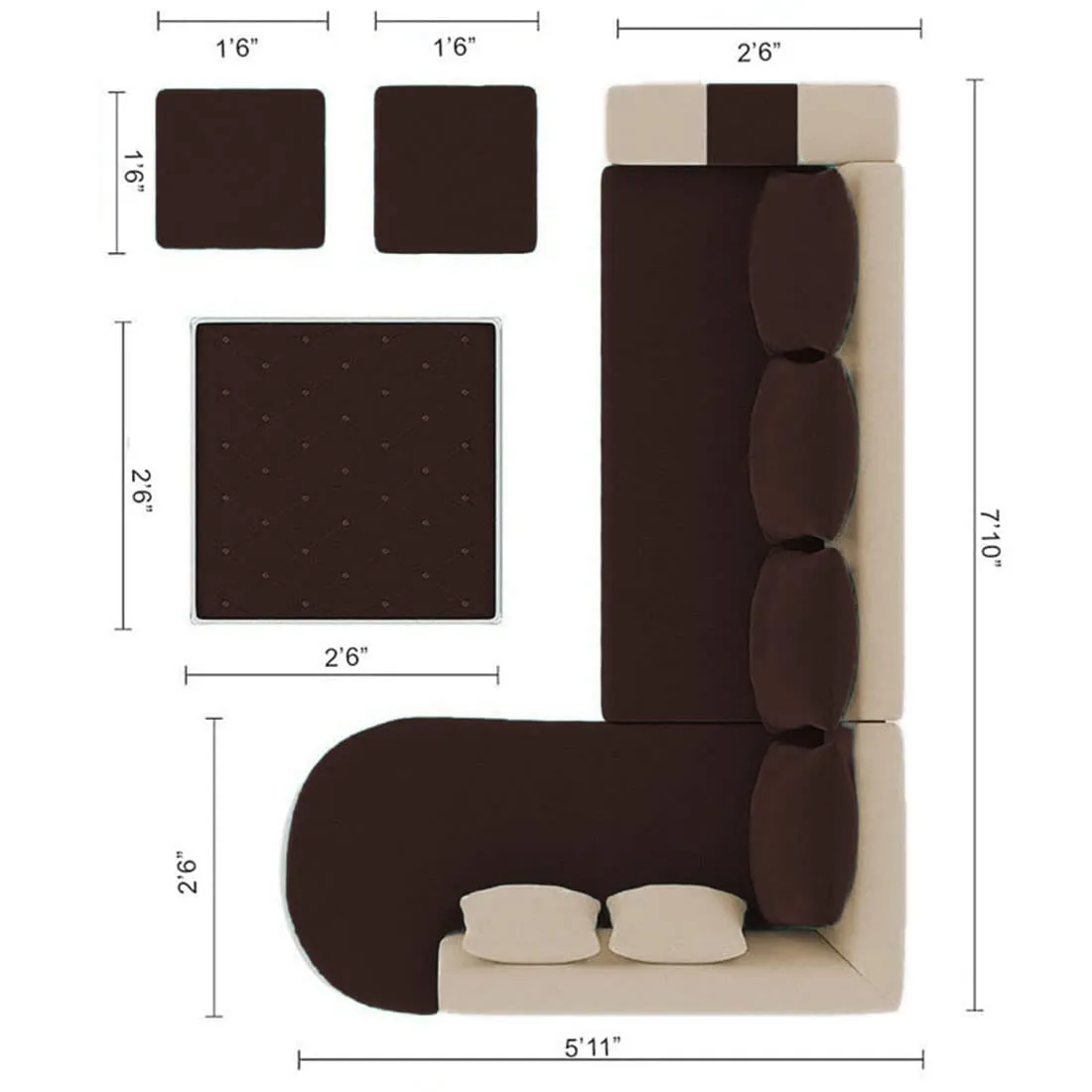 Christie L Shape  Sofa Set with Centre Table and 2 Puffy