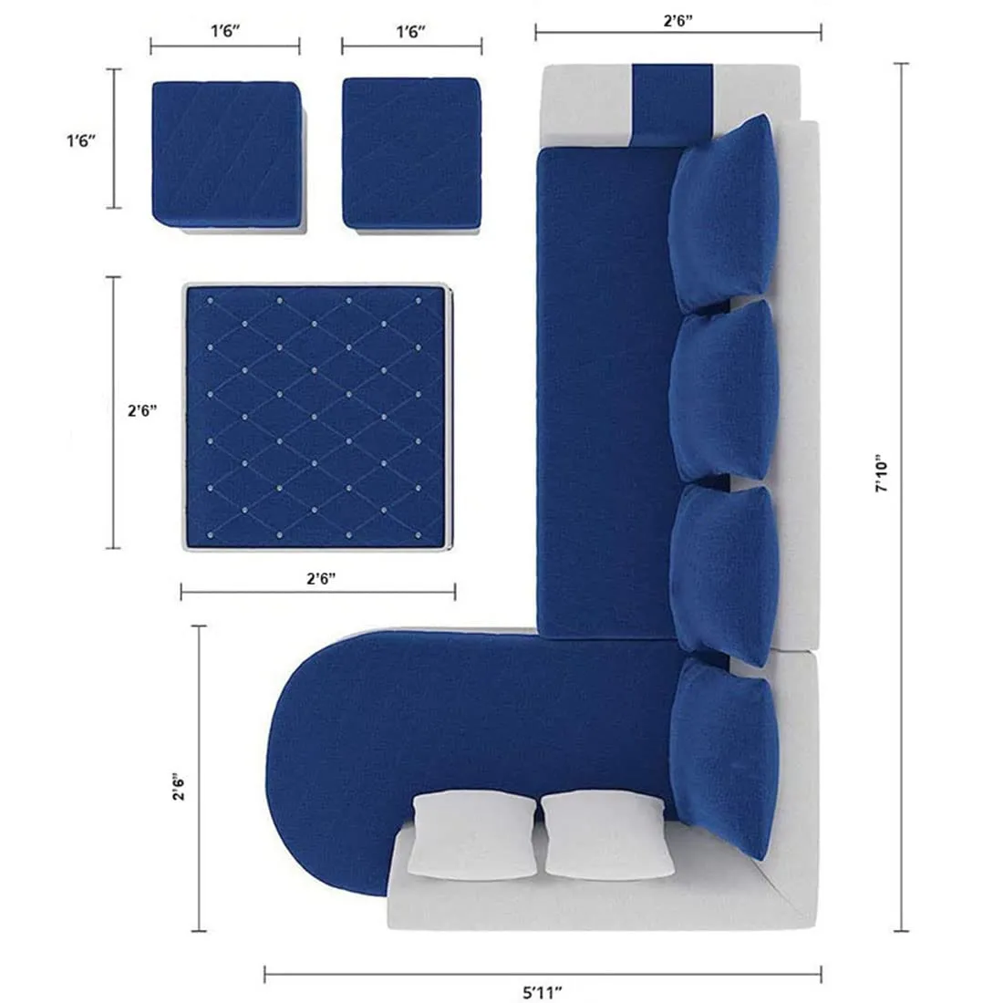 Christie L Shape  Sofa Set with Centre Table and 2 Puffy