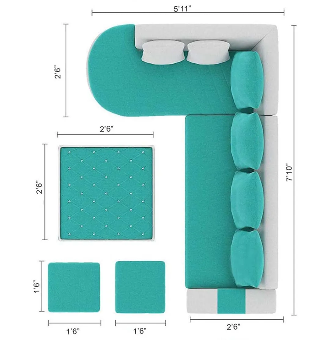 Christie L Shape  Sofa Set with Centre Table and 2 Puffy