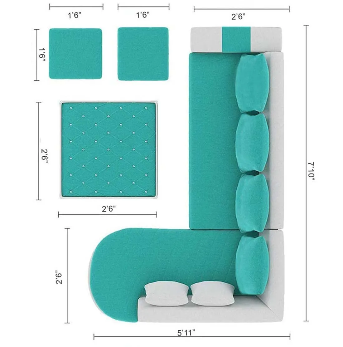 Christie L Shape  Sofa Set with Centre Table and 2 Puffy