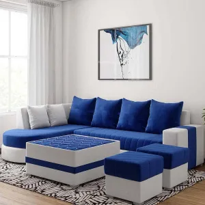 Christie L Shape  Sofa Set with Centre Table and 2 Puffy