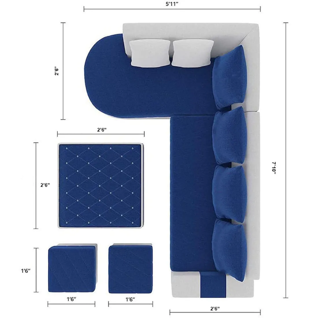 Christie L Shape  Sofa Set with Centre Table and 2 Puffy