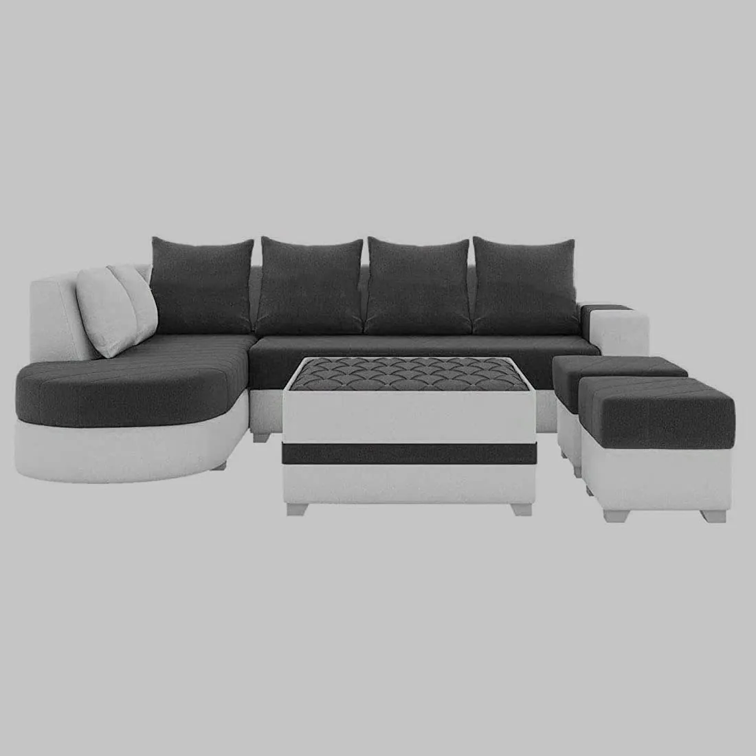 Christie L Shape  Sofa Set with Centre Table and 2 Puffy