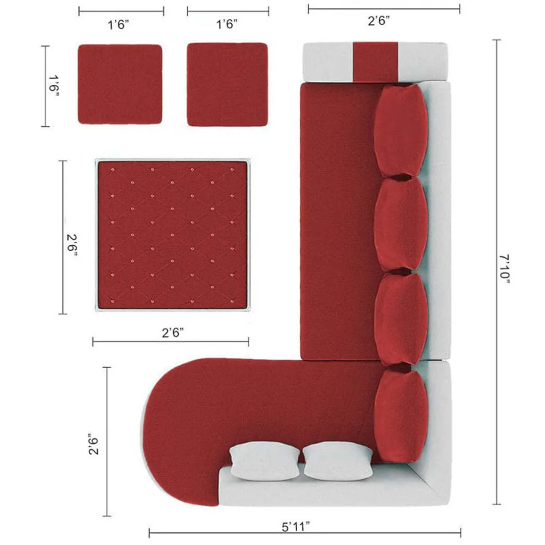 Christie L Shape  Sofa Set with Centre Table and 2 Puffy