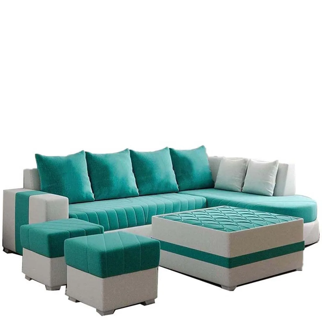 Christie L Shape  Sofa Set with Centre Table and 2 Puffy