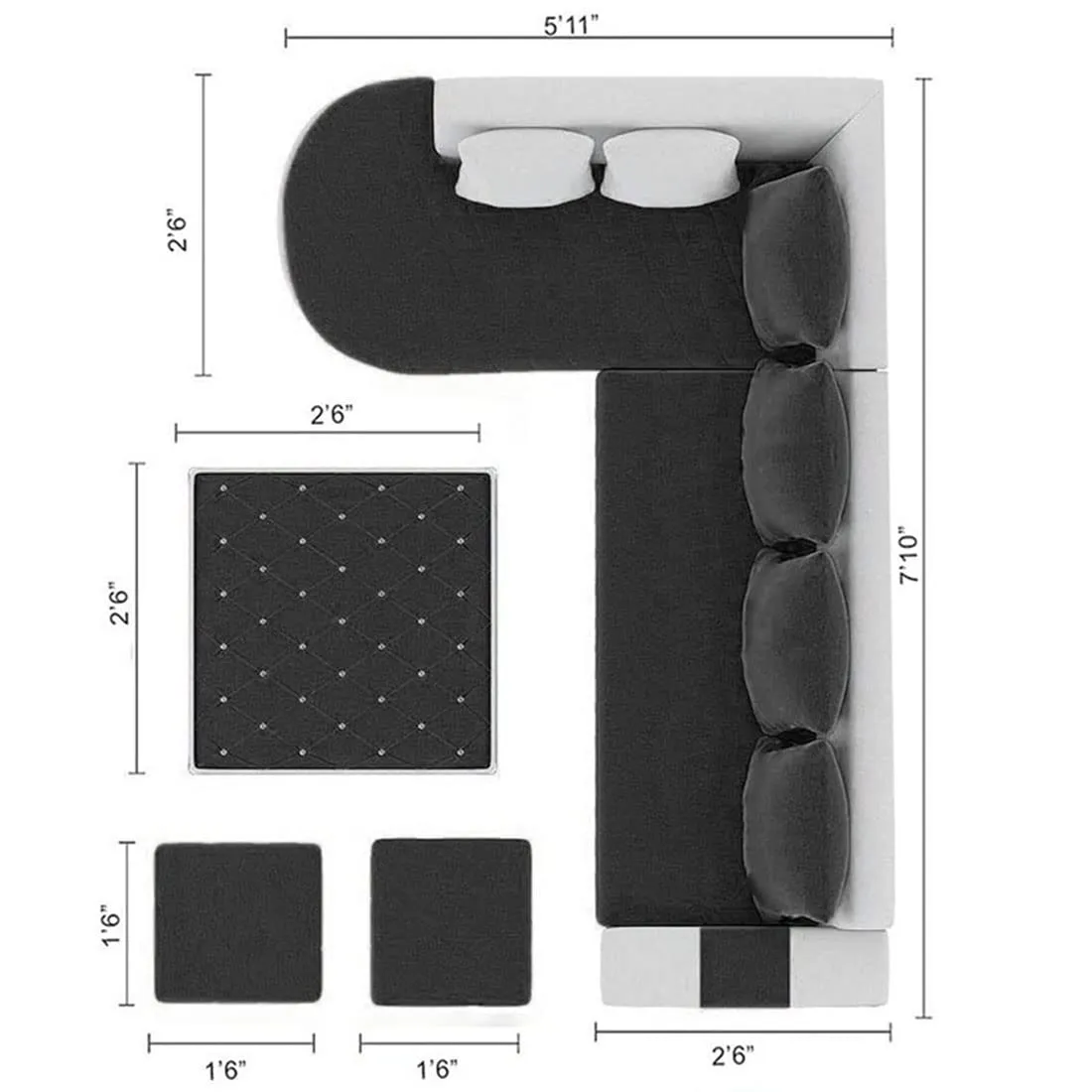 Christie L Shape  Sofa Set with Centre Table and 2 Puffy