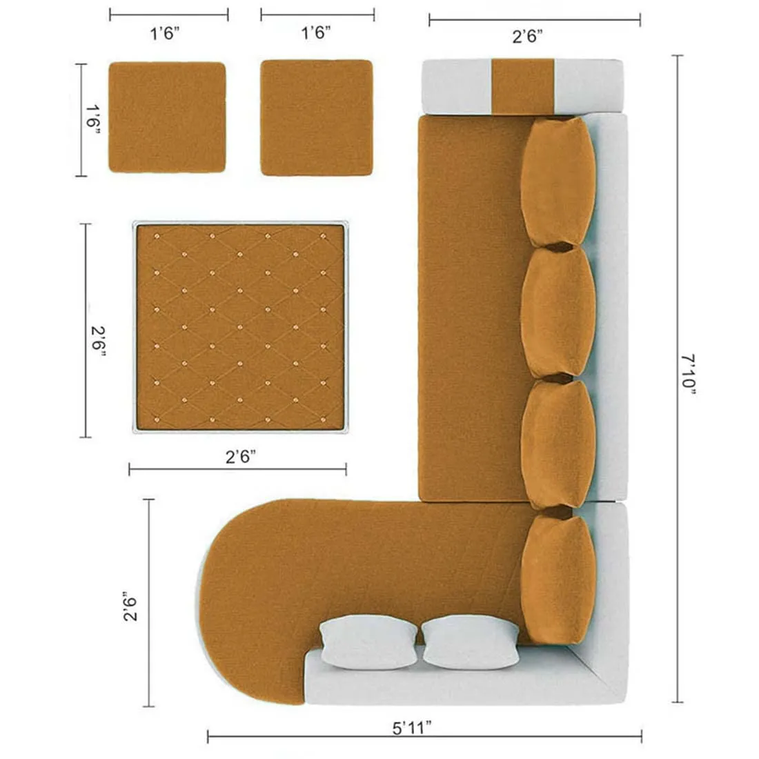 Christie L Shape  Sofa Set with Centre Table and 2 Puffy