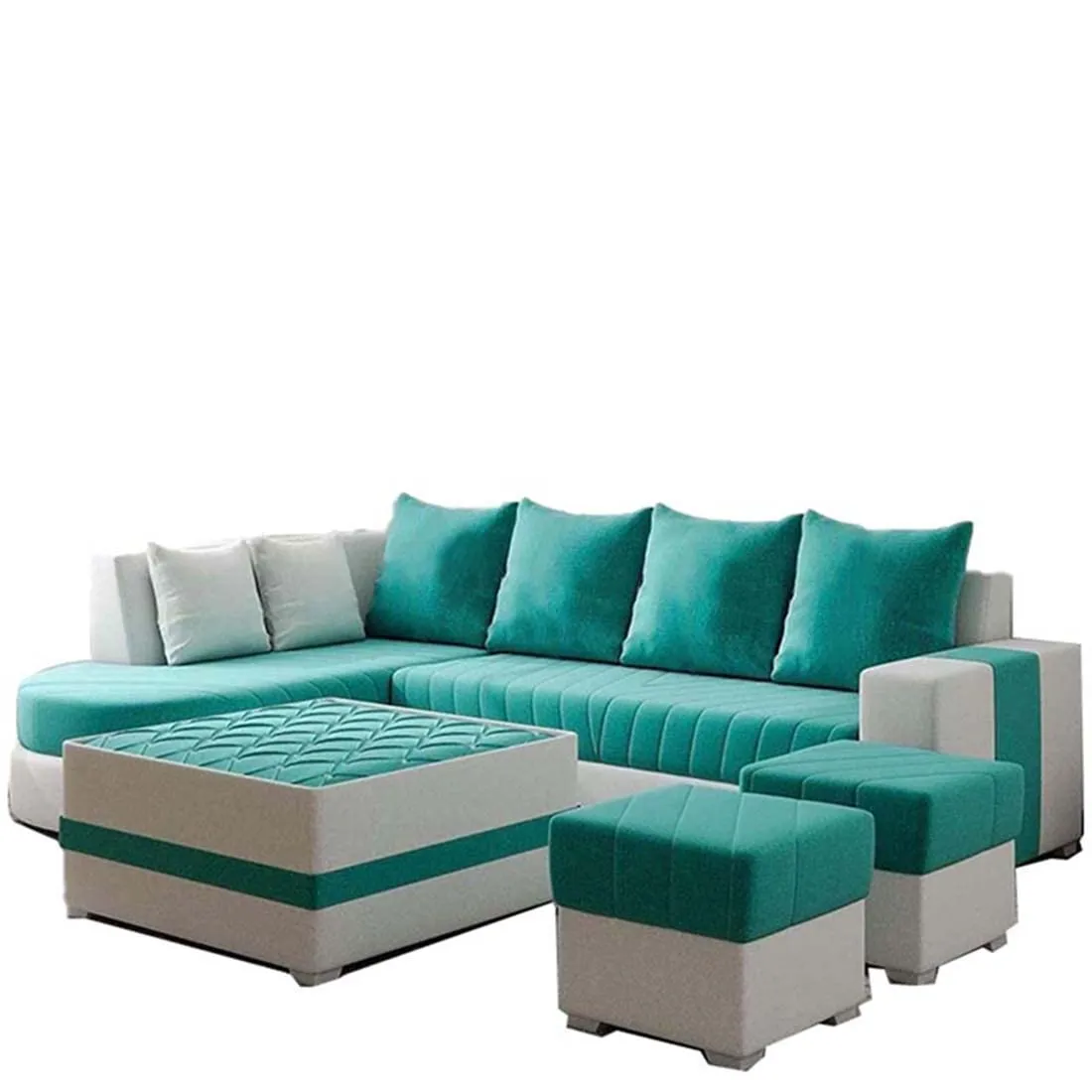 Christie L Shape  Sofa Set with Centre Table and 2 Puffy
