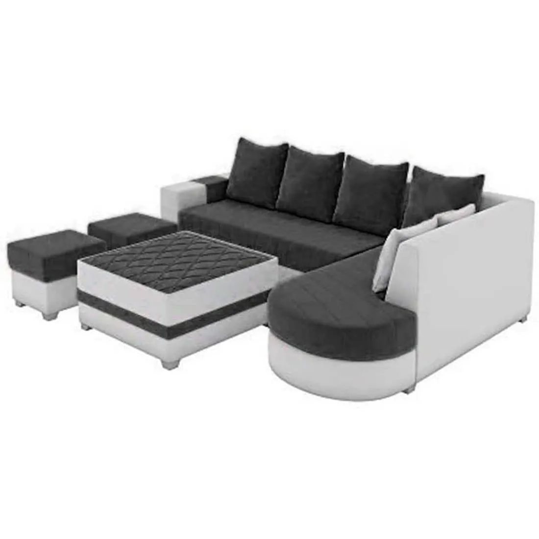 Christie L Shape  Sofa Set with Centre Table and 2 Puffy