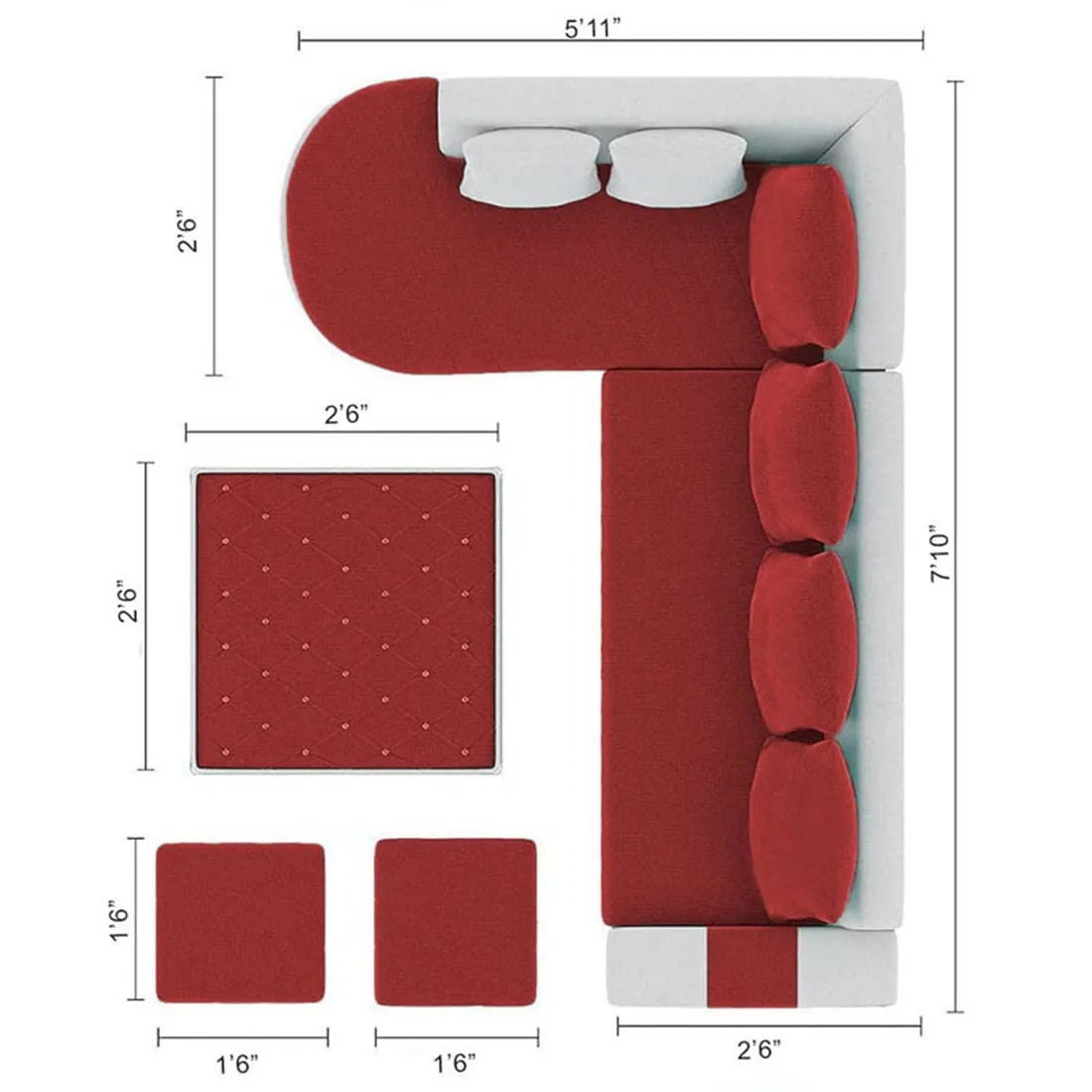 Christie L Shape  Sofa Set with Centre Table and 2 Puffy